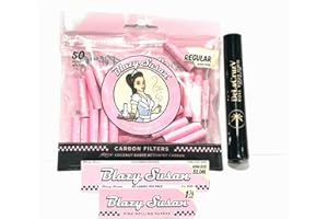 Blazy Susan Pink Activated Carbon Filter Tips | Regular Size 9MM | 50ct Bag-Bundle with DeLaCruzV Tube.