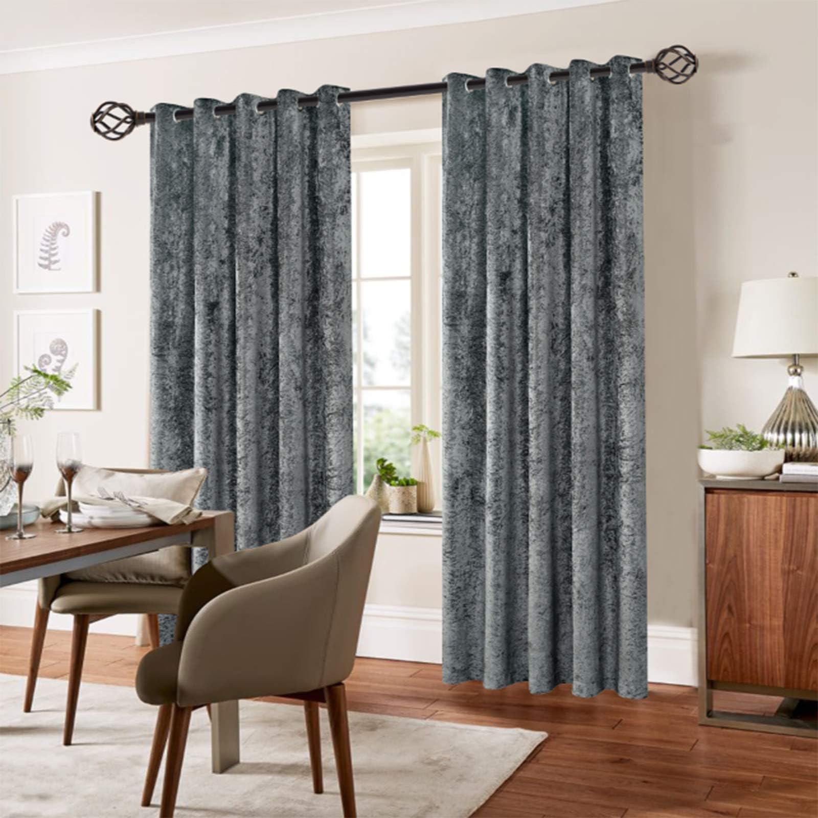 Bliss Home Living CRUSHED VELVET CURTAIN READYMADE FULLY LINED EYELET RING TOP HEADER CURTAINS (Charcoal Grey, 66" Wide x 54" Drop)