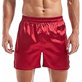 AMY COULEE Mens Satin Boxers Lounge Shorts Solid Color Sleepwear Casual Silky Pajama Shorts