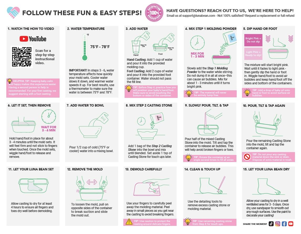 Luna Bean Baby Hand and Footprint Kit (4 Pack) Customized Newborn Handprint Foot Casting - Gifts for New Mom - Christmas Baby Gift