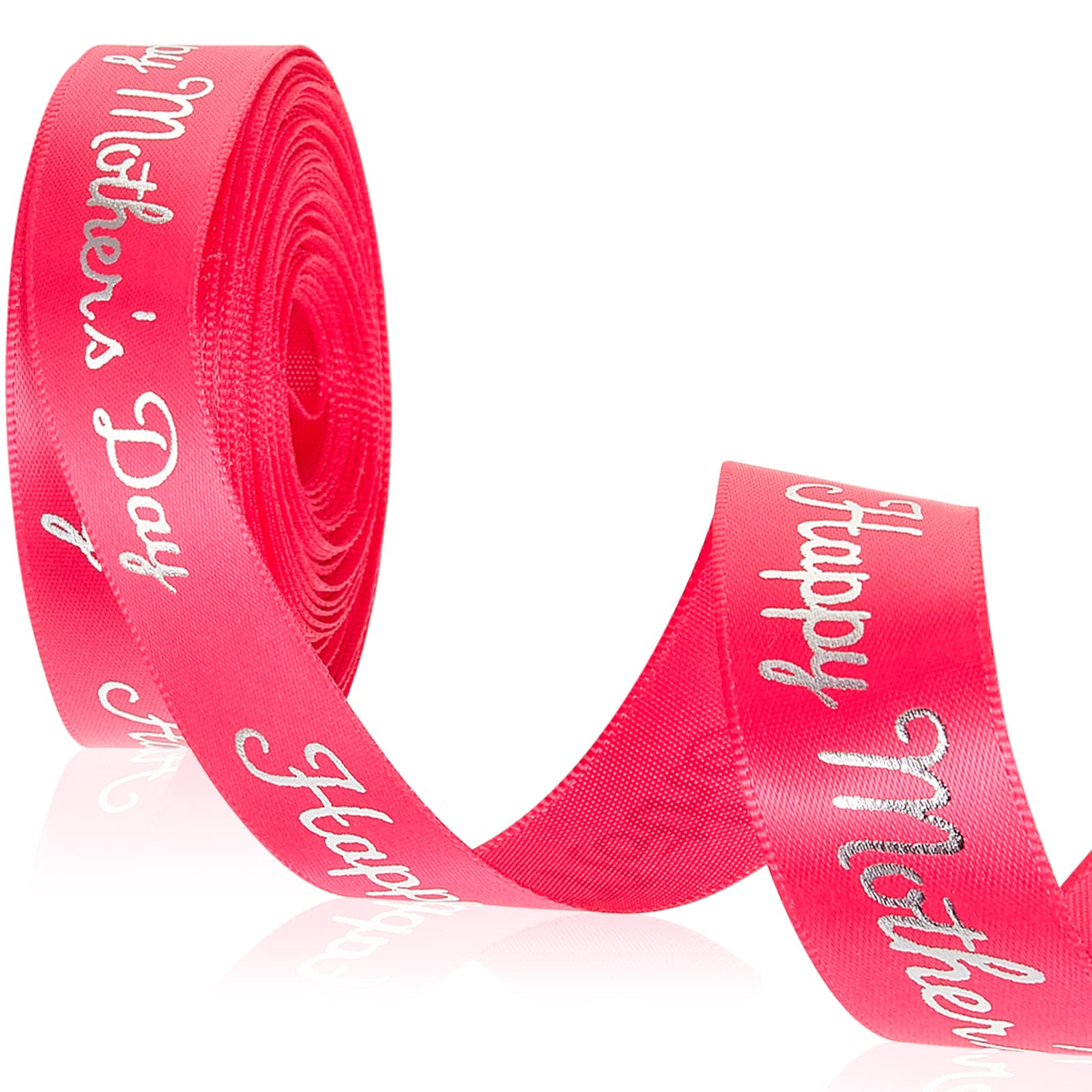 Happy Mother's Day Satin Ribbon Solid Colors Ribbon 20 mm x 10 Yard Mothers Day Ribbon Printed Ribbons for Gift Wrapping Wide Balloon Ribbon Gift Wrapping Accessory for Cake Crafting (Hot Pink)