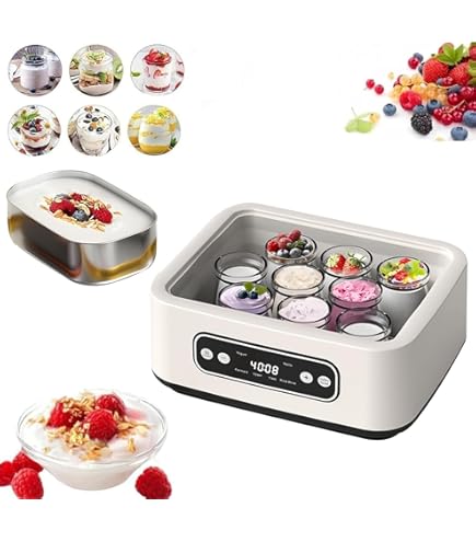Yogurtiera Probiotica 1200ml - 5 Vasetti Vetro, Display LED, Bianco