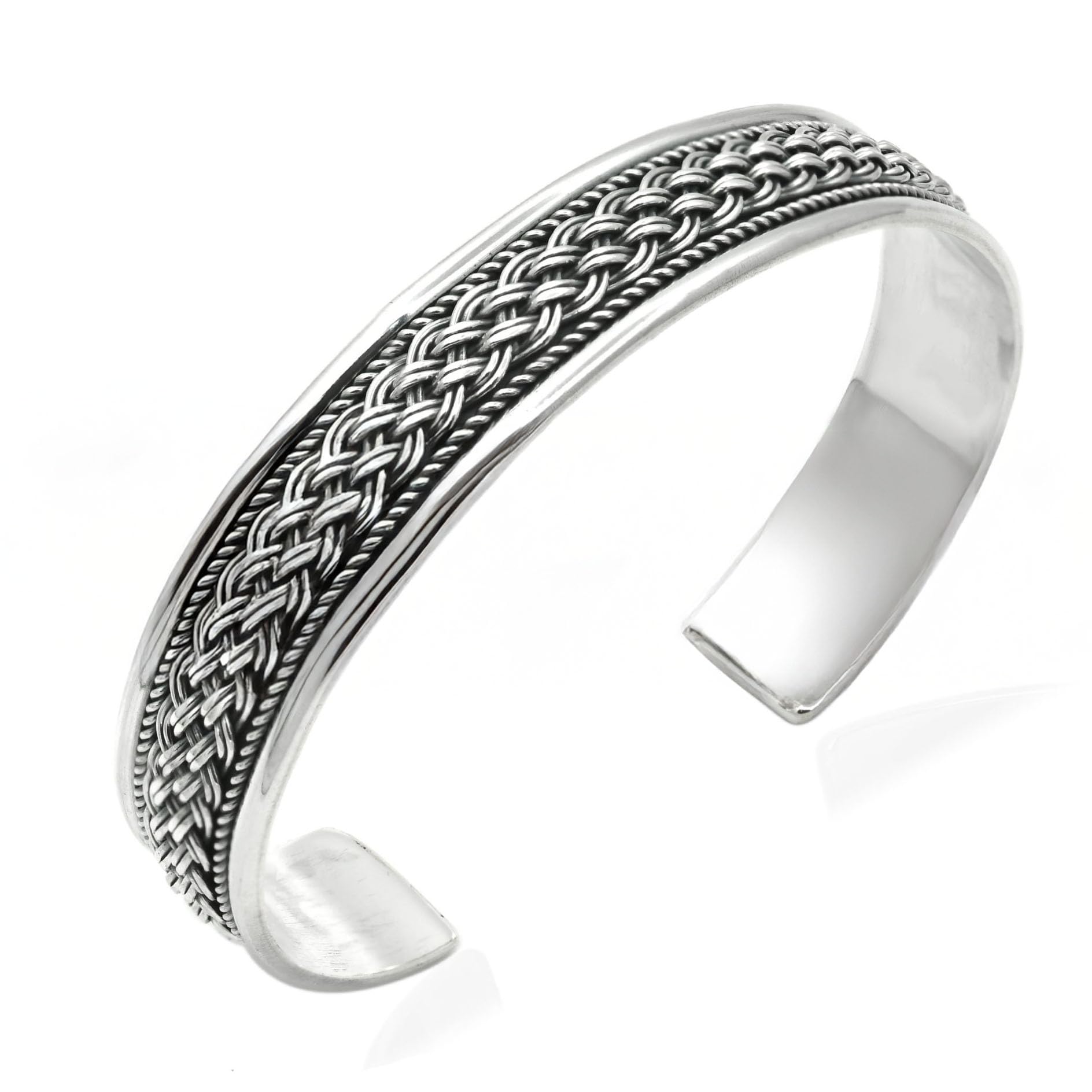 Treasure Bay Mens Womens Woven Silver Bangle Bracelet Made from 925 Sterling Silver Braided Details