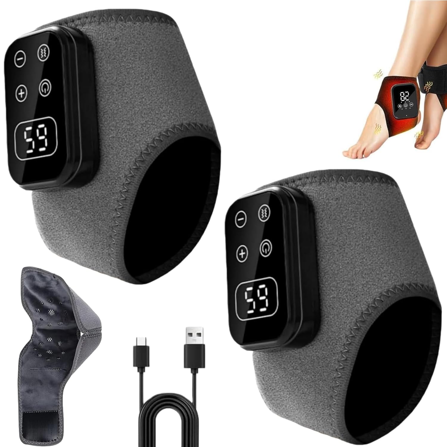 Photo 1 of 2 Pack Portable Foot and Ankle Massager - Triple Method Foot Massager with 5 Heat & 3 Vibration Levels, Smart Timer, Wireless for Heat Relief for Travel & Home Use(Grey)