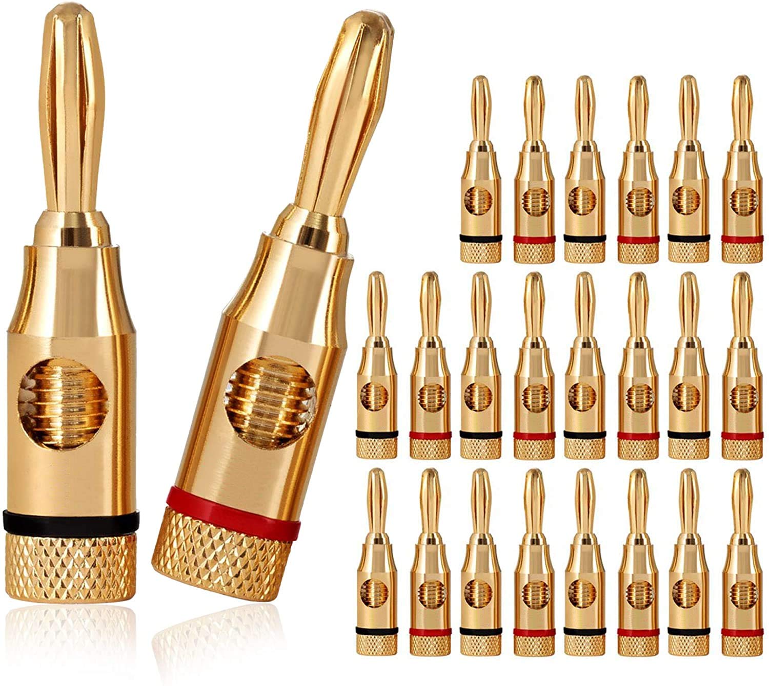 RUNCCI-YUN 24-Pack Banana Plugs, 24K Gold Plated Audio Jack Wire Cable Screw Connectors, for Musical Speaker Wire & AV Receiver