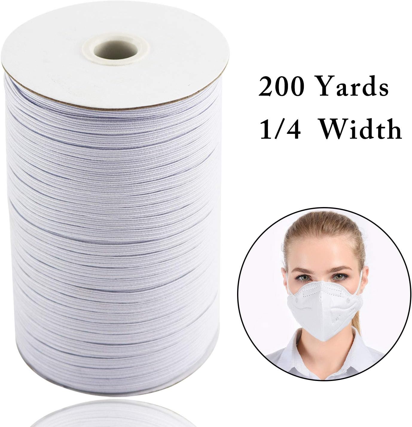200 Yards Length 1/4Inch Width Braided Elastic Cord/Elastic Band/Elastic Rope/Bungee/Elastic Bands Cord Stretch Width Braided Crafts for Knit Sewing Crafts DIY Earloop, Bedspread, Cuff (White)