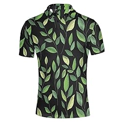 HUGS IDEA Green Leaves Print Button Down T-Shirt