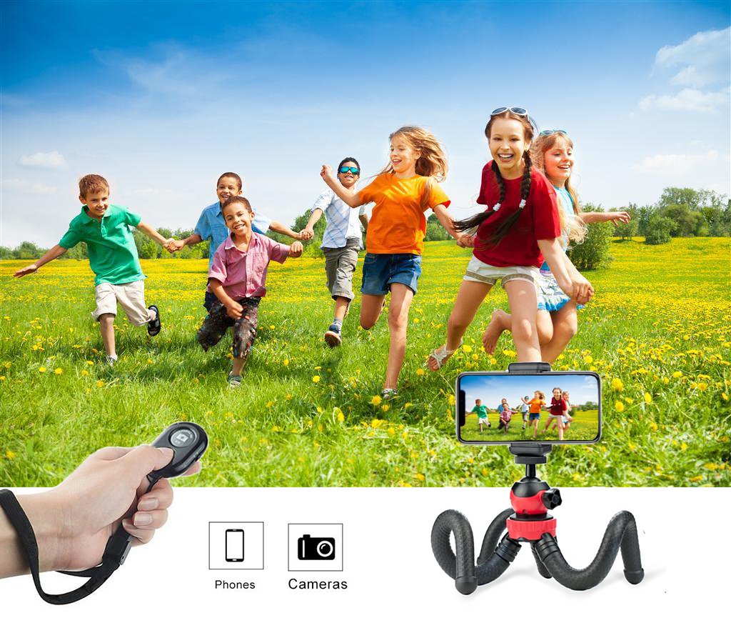 ZIMAIC Handy Stativ, Smartphone Stativ, Kamera Ständer, Flexibel Leicht Tripod mit Bluetooth Fernbedienung,Telefonhalterung Accessory, Kamera Accessory, Für Eine Vielzahl von Smartphone, Sport Kamera