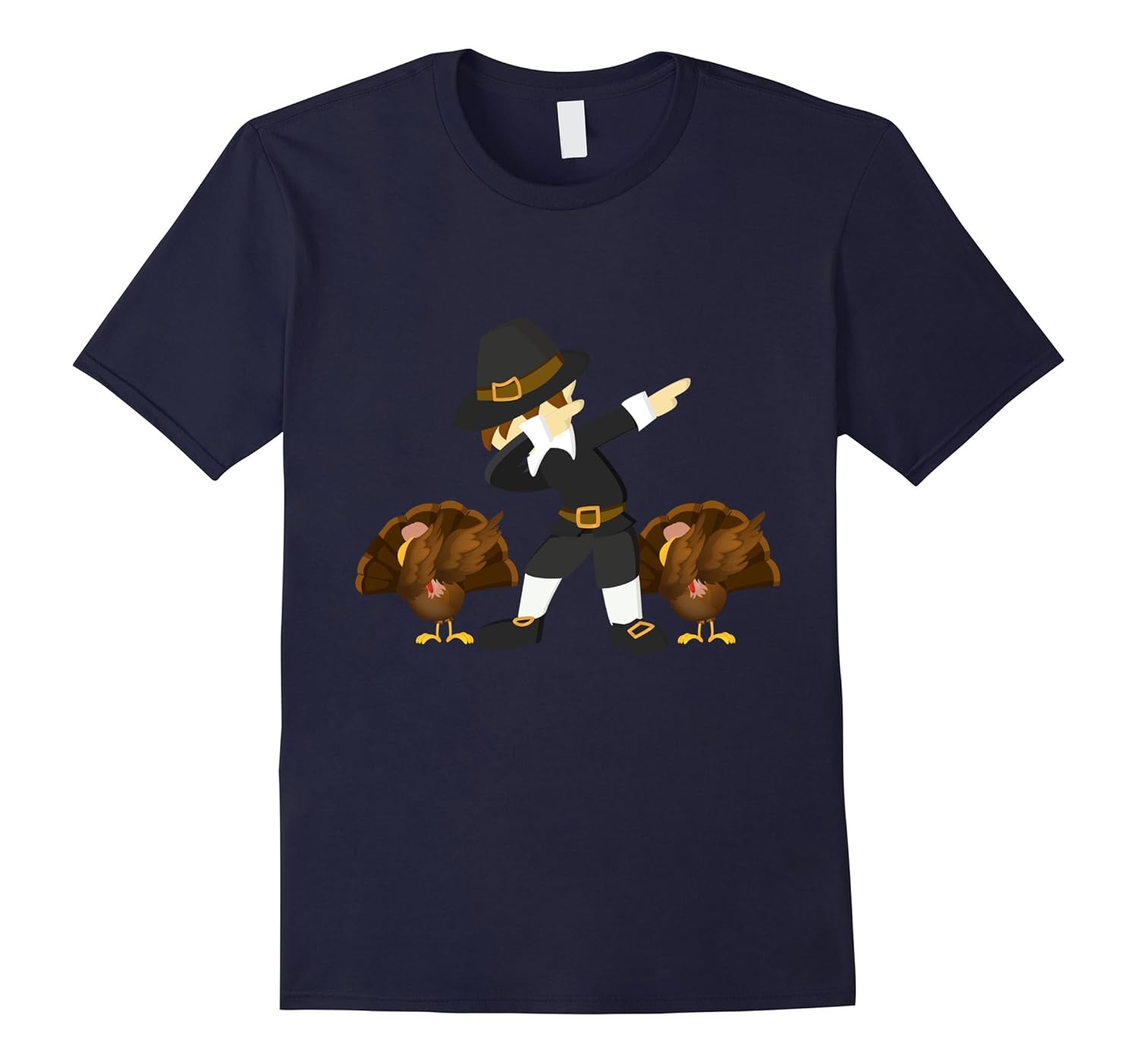 Funny Thanksgiving Dabbing Pilgrim & Turkey Dab T-Shirt-ANZ