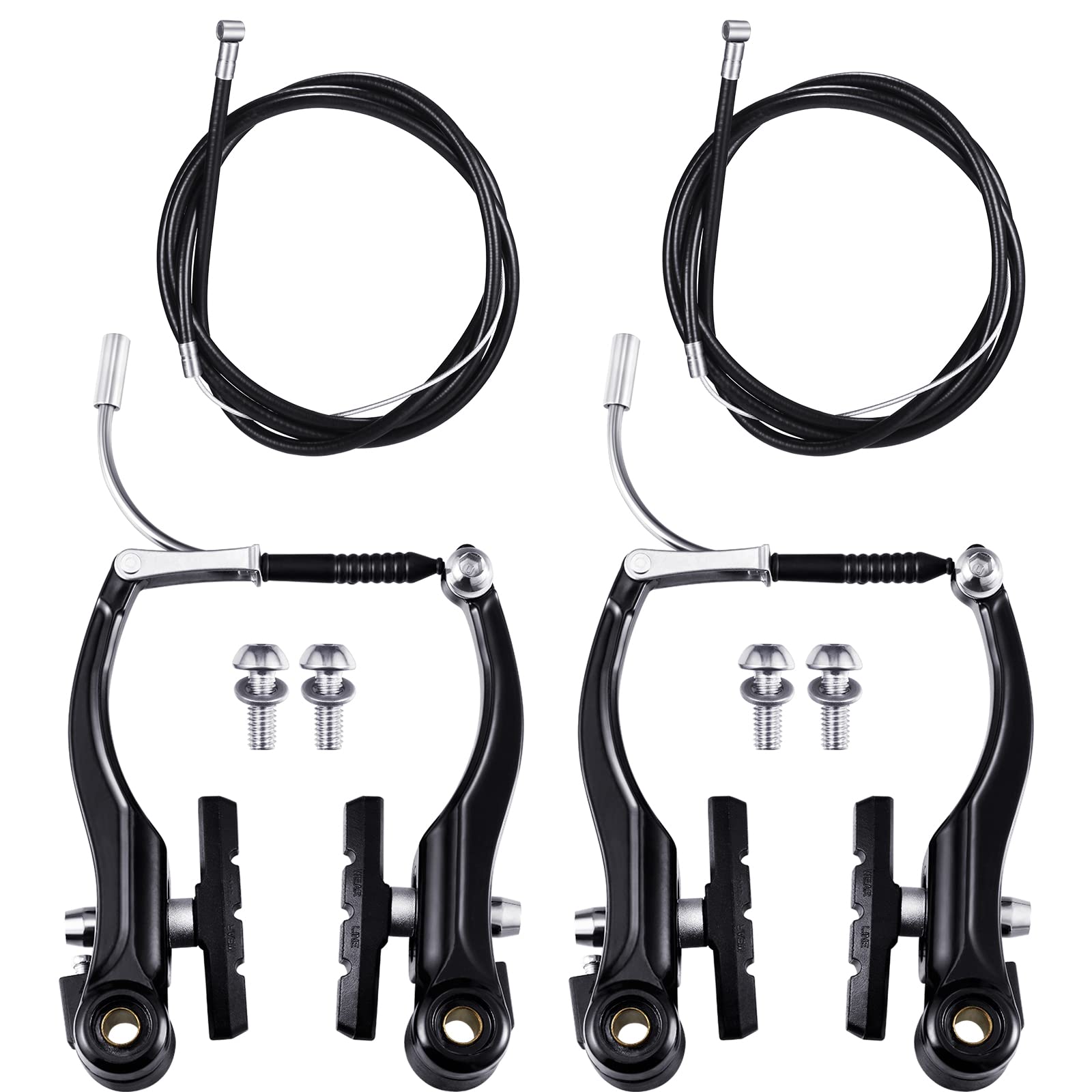 Riakrum 2 Sets Bike Brakes Include 2 Pairs V-type Brakes with 2 Pieces Braking Cables and 4 Pieces Cable End Caps for Mountain Bikes