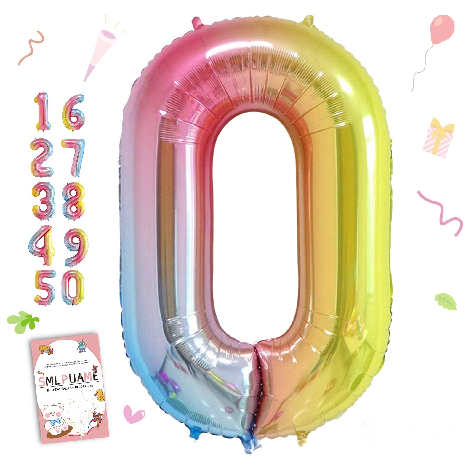 Smlpuame 40 Inch Number Balloons 0-9 Rainbow Gradient Large Number 30 Balloons, Digital Balloons for Birthday Party Celebration Decorations, Helium Foil Number Balloons for Wedding Anniversary
