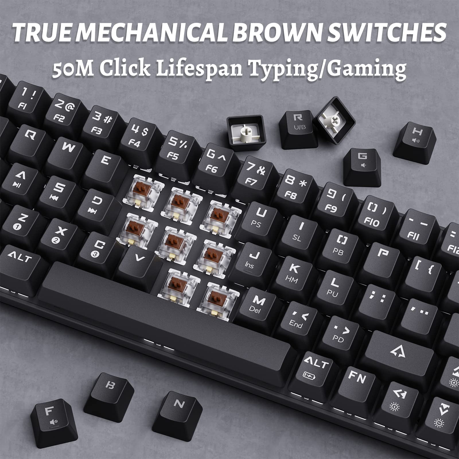 DIERYA T63 Wireless Mechanical Gaming Keyboard, Bluetooth/2.4G/Wired Keyboard,RGB Backlit Compact 63 Keys Mini Office Keyboard