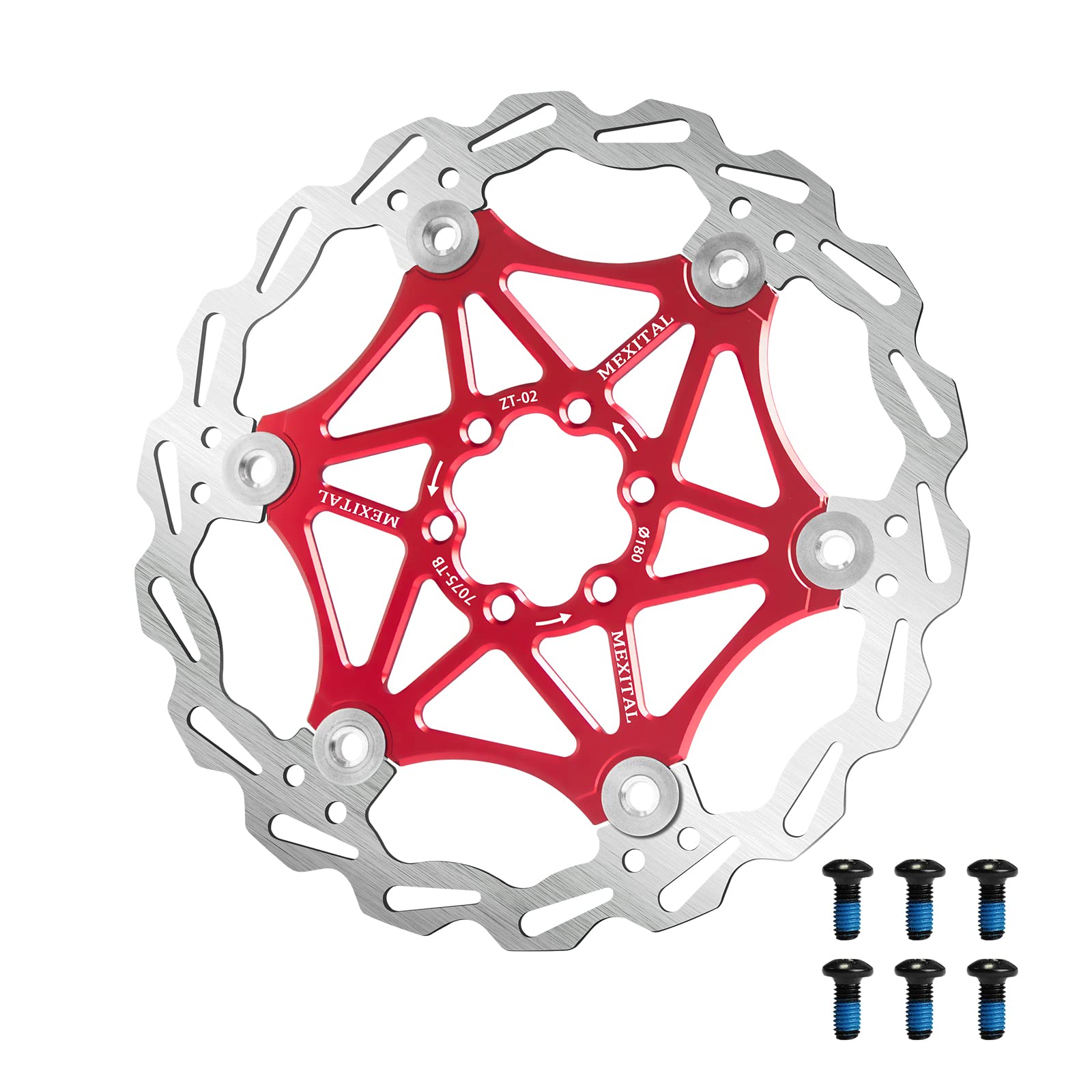 MEXITALBike Floating Disc Brake Rotor, 160mm/180mm 6 Bolts, MTB Road Bicycle Rear Rotors Bolts Brake Pad Cycling Accessory MR-180R