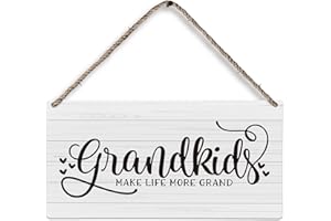 huester Grandparents Wood Plaque Sign, Grandkids Wall Decor, Grandparents Grandma Grandpa Gifts from Grandkids Grandchildren, Grandkids Make Life More Grand Home Wall Hanging Decor, 12x6 inches