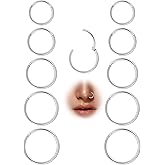 LOAYHOAY 10Pcs 18G 20G Surgical Steel Nose Rings Hoops for Women Men Hinged Seamless Clicker Nose Hoops Cartilage Helix Tragus Daith Sleeper Earrings Hoop Hypoallergenic Nose Piercing 6/7/8/9/10MM