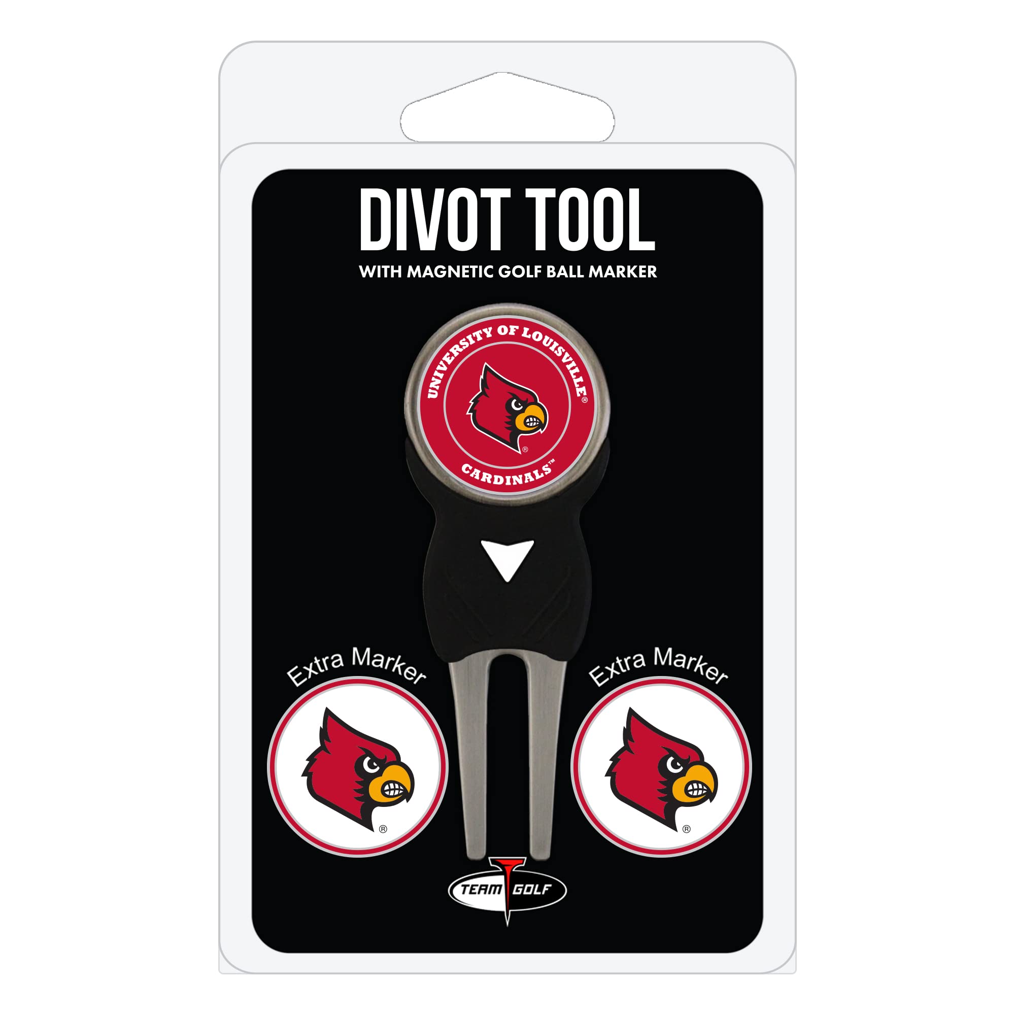 Team Golf NCAA Louisville Cardinals Divot Tool Pack With 3 Golf Ball Markers Divot Tool with 3 Golf Ball Markers Pack, Markers are Removable Magnetic Double-Sided Enamel