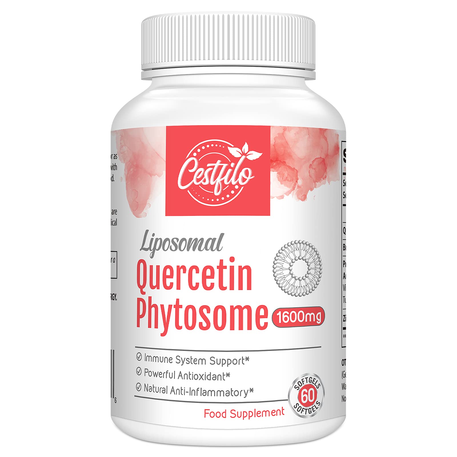 Liposomal Quercetin Phytosome 1600mg Per Serving, with Bromelain & Vitamin C, 20X Higher Absorption, 60 softgels (60 Count (Pack of 1))