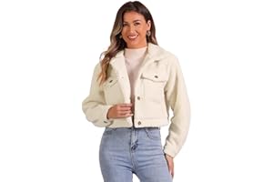 Allegra K Fuzzy Fleece Jacket for Women's Casual Faux Fur Button Winter Outerwear Short Coat