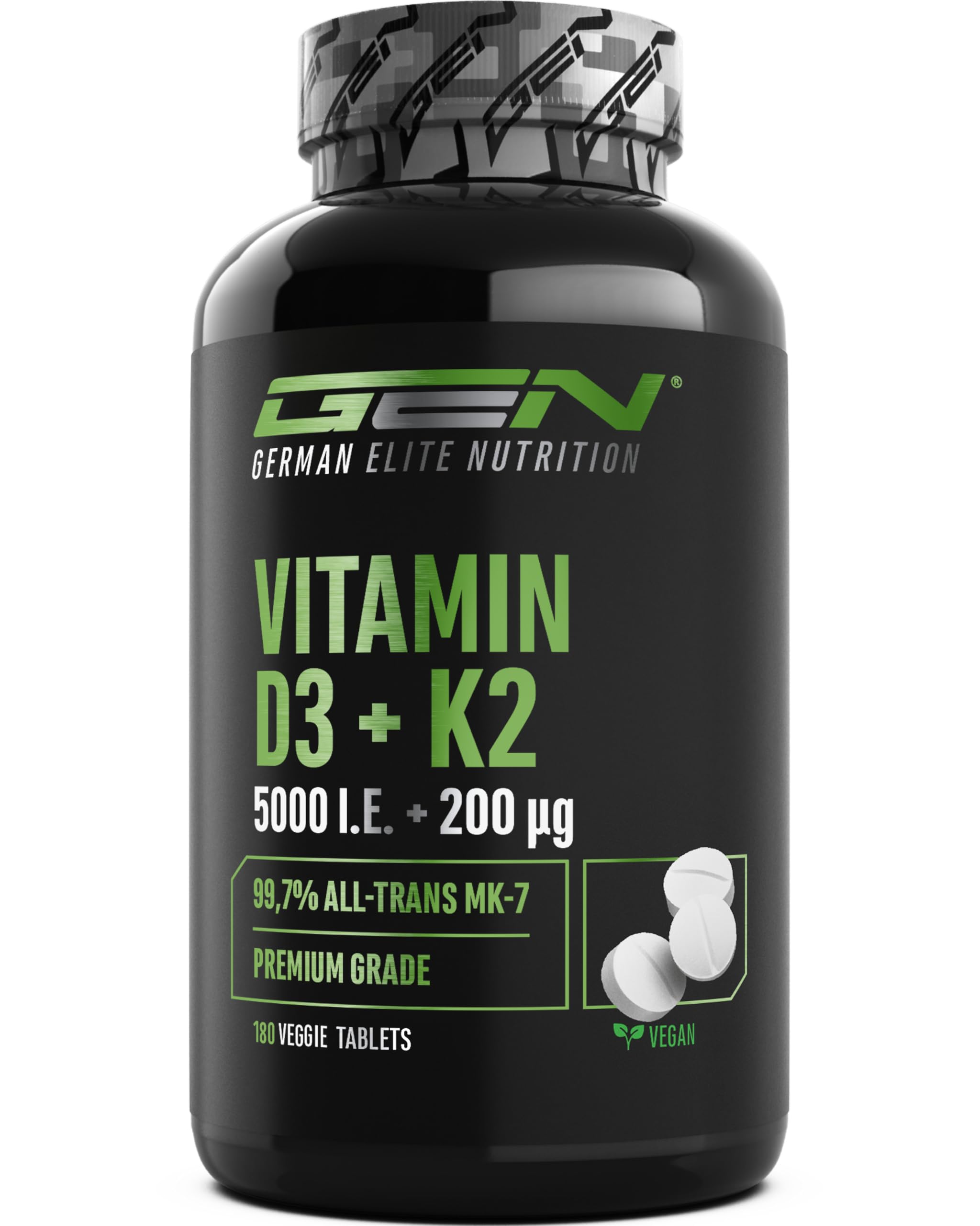 Vitamin D3 + K2 Depot - 180 Tabletten mit 5000 IE D3 + 200 mcg K2 (MK7) - Premium-Qualität: K2VITAL® von Kappa - 99,7% All-Trans K2-MK7 - vegan, hochdosiert, ohne unnötige Zusätze