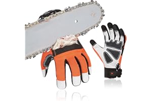 Vgo... 1Pair Chainsaw Gloves, 12-Layer Chainsaw Protection on Left Hand Back,Goat leather Work Gloves, Mechanic Gloves