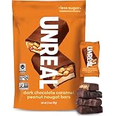 UNREAL Dark Chocolate Caramel Peanut Nougat Bars (1 Bag), 70% Organic Ingredients, Fair Trade, Non-GMO, No Corn Syrup, Sugar Alcohols, Soy, 3.4oz