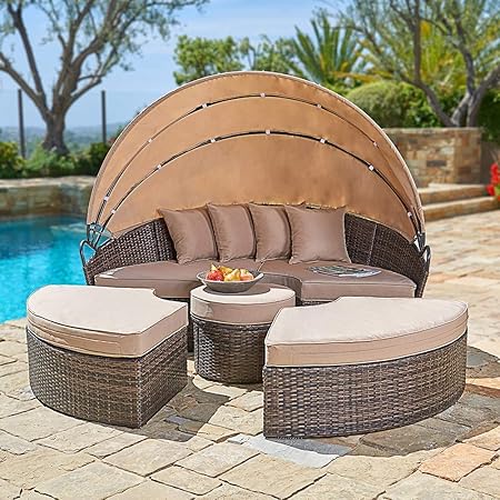 Amazon Com Suncrown Outdoor Patio Round Daybed With Retractable