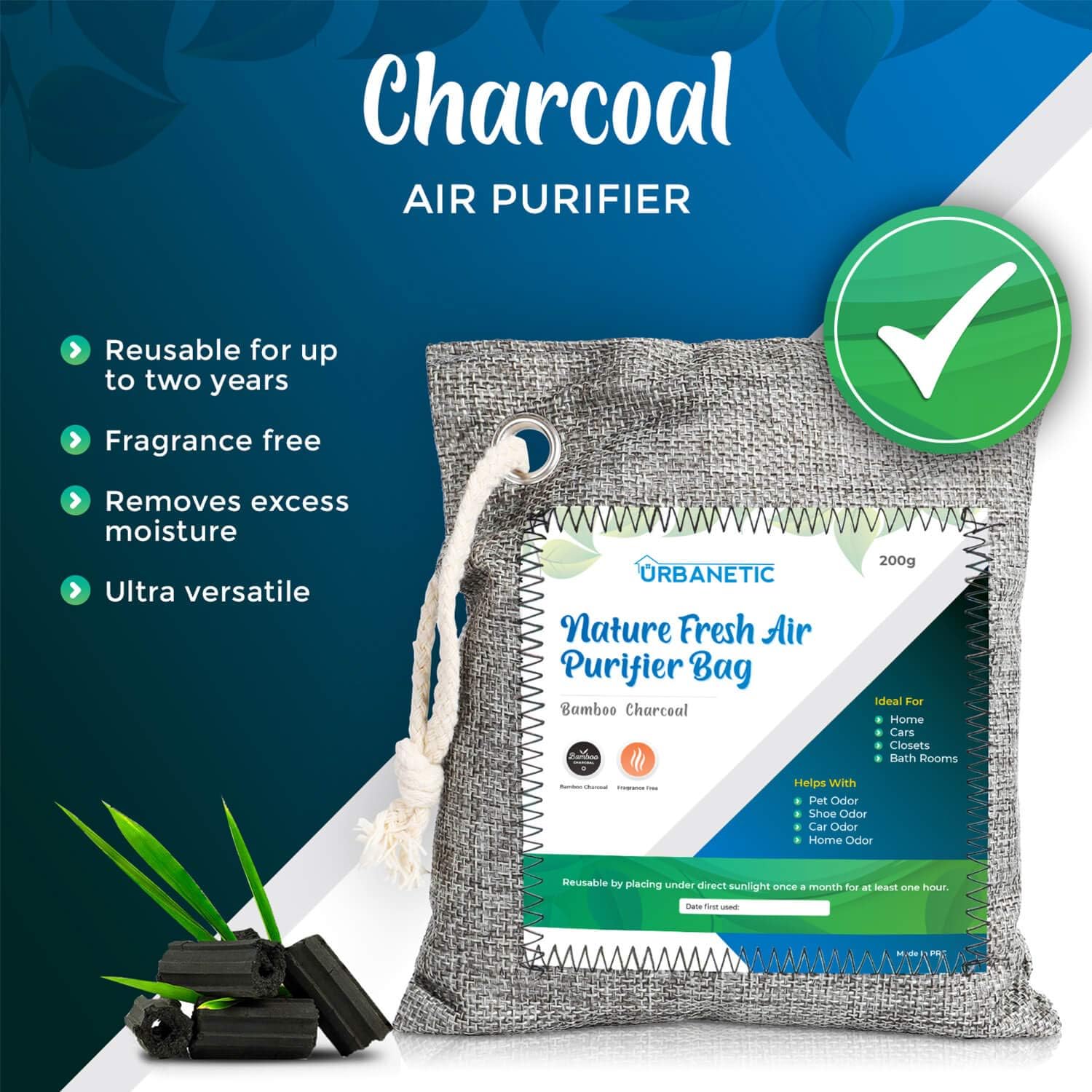 Activated Charcoal Air Purifying Bag - Nature Fresh Bamboo Air Purifier Bags, Odor Eliminators For Home, Closet Odor Absorber, Car Air Freshener, Deodorizer For Rooms Absorbers 4 X 200g: Kitchen & Dining