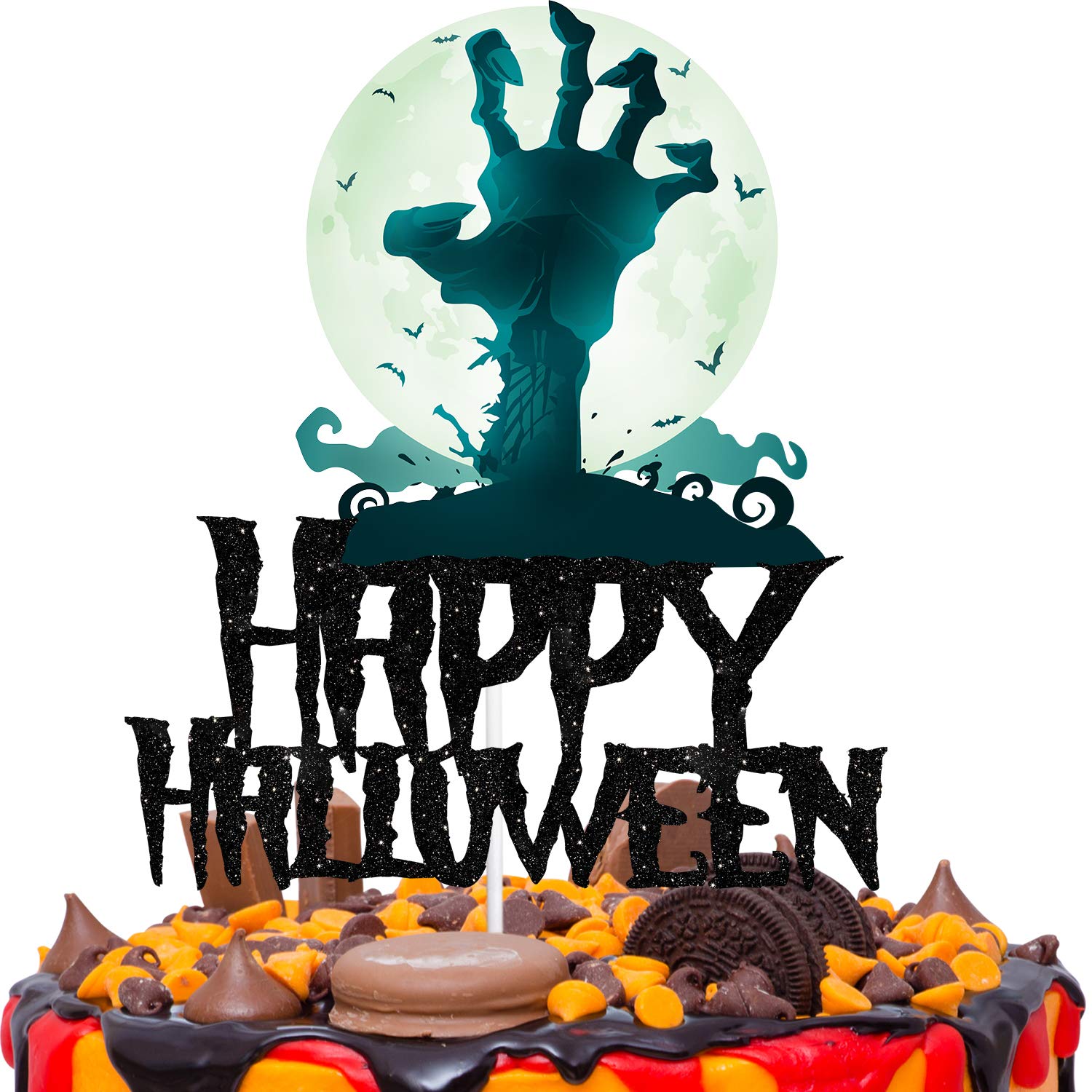 Happy Halloween Cake Topper Decorations with Spooky Zombie for Scary Hand Theme Haunted House Party Decor Supplies