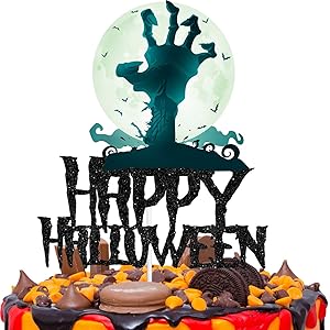 Happy Halloween Cake Topper Decorations with Spooky Zombie for Scary Hand Theme Haunted House Party Decor Supplies