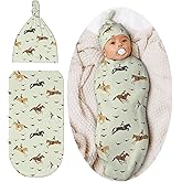 Horse Baby Stuff Newborn Baby Swaddle Blanket Wrap Blanket Soft with Beanie Hat Sets Gifts for Infant Boys Girls