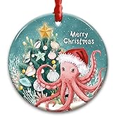 CHOANG Octopus Ornament 2025 - Funny Santa Octopus Christmas Tree Decoration, Cute Sea Animal Xmas Gift for Ocean and Marine Life Lovers