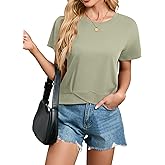 Poplab Women's Short Sleeve Cropped T Shirts Casual Boxy Workout Crop Tops Summer Loose Fit Solid Basic Tees