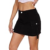 PEIQI Sexy High Waist Cargo Skirt for Women Stretchy Button Mini Cargo Denim Skirt with Pockets
