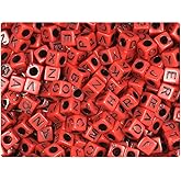 BeadTin Dark Red Opaque 6mm Cube Alpha Plastic Beads - Black Letter Mix (200pcs)