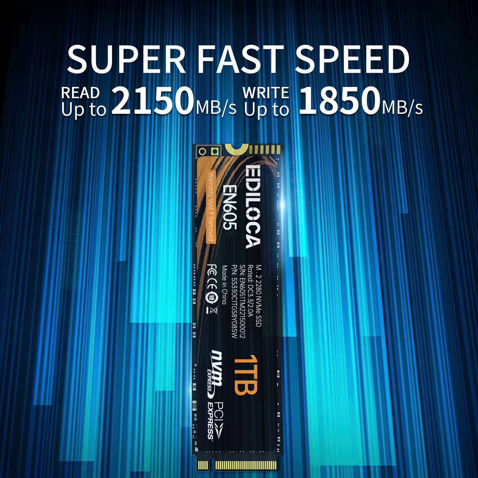 Ediloca EN605 1TB M.2 SSD, NVMe1.3 PCIe Gen3.0x4 SSD 3D NAND TLC Internal Hard Drive, M.2 2280 - Read/Write Speed up to 2150/1850 MB/s - Internal SSD Compatible with Laptop and PC Desktop