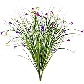 FAICOIA 4 Pcs Artificial Plants Onion Grass Outdoor 35" Fake Tall Grass with Wild Lily Flowers Artificial Wheat Grass Faux Shrubs Bush Greenery Stems for Indoor Garden Outside Office Home Decor