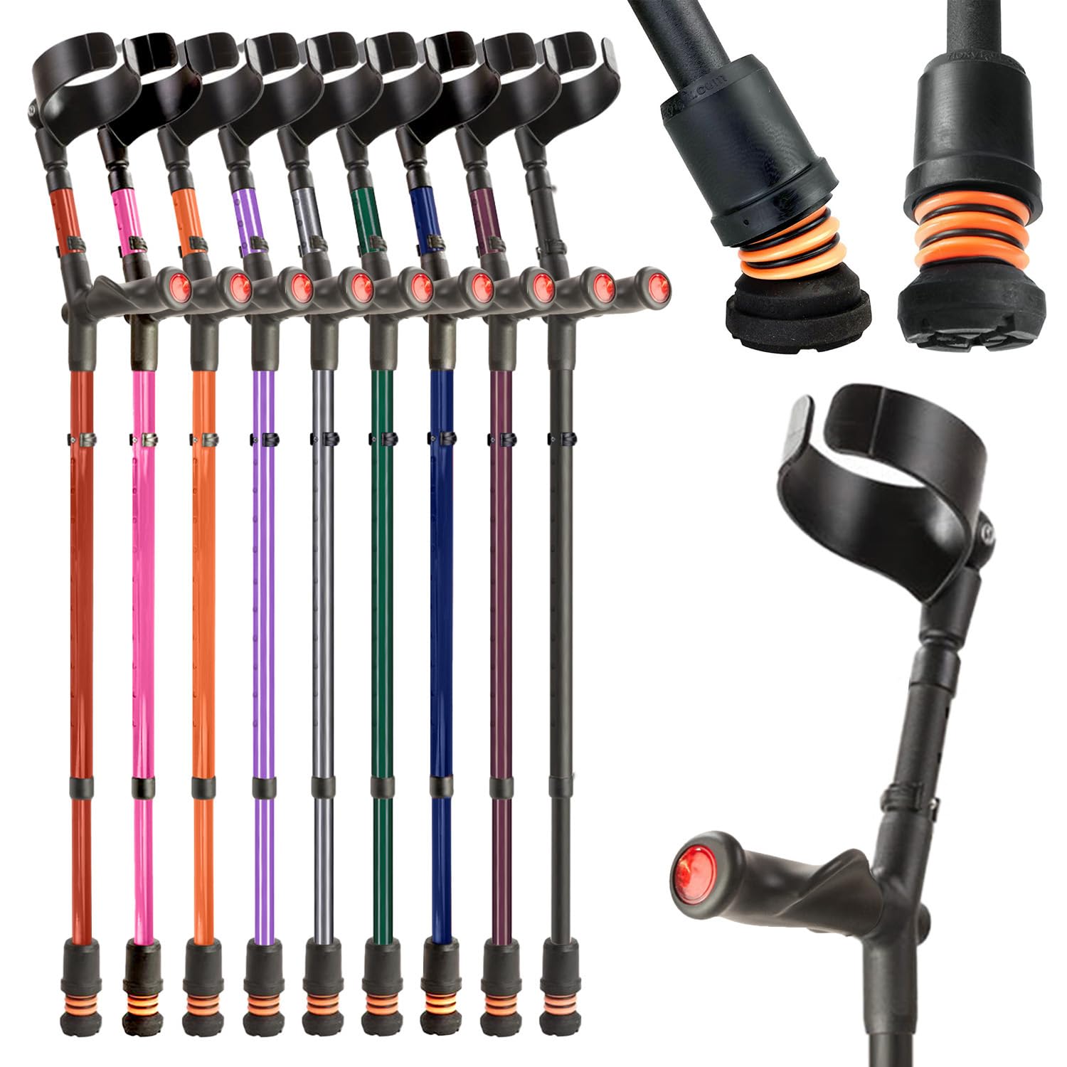 Flexyfoot Shock Absorbing Comfy Grip Double Adjustable Crutch - Improves Safety, Improves Grip, Reduces Shocks & Jarring – Right Handed - Black