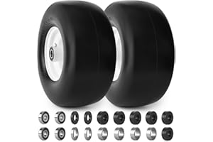 phepetroll 13x6.50-6 Flat Free Lawn Mower Tires and Wheels 3/4" 5/8" 1/2" Ball Bearings, 13x6.5x6 Zero Turn Mower Front Tires, Smooth Tires for Commercial Grade Lawn 5.5"-7.5" Adjustable Centered Hub