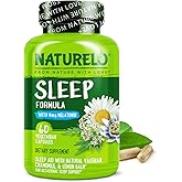 NATURELO Sleep Aid - with Melatonin, Magnesium, GABA, Valerian Root, Lemon Balm, Chamomile Herbal Extracts - Plant-Based Sleeping Aid - 60 Vegan Capsules