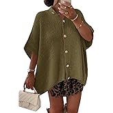 Saodimallsu Womens Oversized Cardigan Sweaters Short Sleeve Button Down Casual Lightweight Loose Knit Trendy Cardigans Dark Khaki