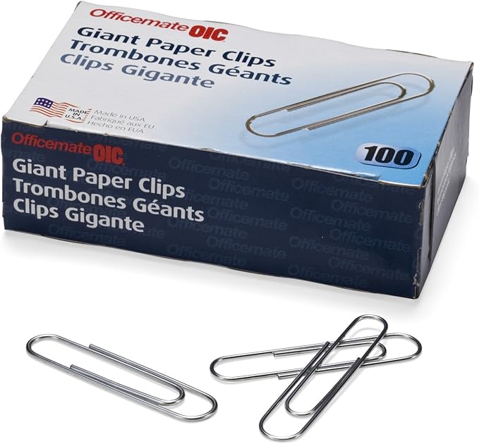 Officemate Giant Paper Clips, Pack of 10 Boxes of 100 Clips Each (1,000