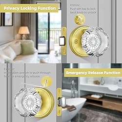 CLCTK Gold Door Knob with Lock, Octagon Crystal