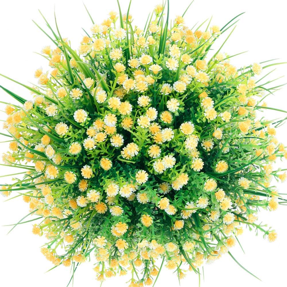 CQURE Artificial Flowers,5pcs Fake Flowers Artificial Babys Breath Artificial Greenery Bushes Bridal Wedding Bouquet for Home Outdoor Garden Party Wedding Decoration (Yellow)