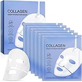DERMIC Collagen Face Mask - 6 Pack, Hydrating & Firming Sheet Mask for All Skin Types, Anti-Wrinkle, K-Beauty & Moisturizing Overnight Skincare