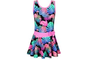 BAOHULU Girls Swimsuit One Piece UPF 50+ Floral Skirted Bathing Suit Modest Beach Swim Dress 3-11 Years