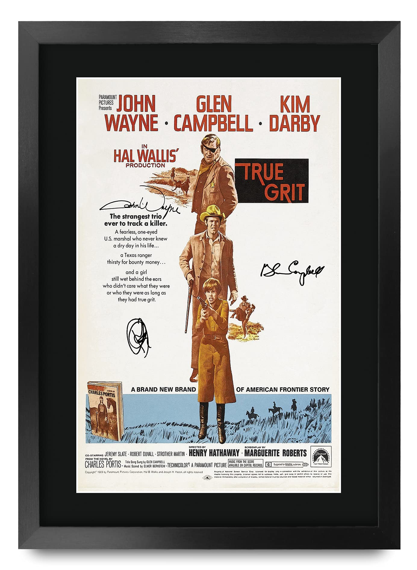 HWC Trading FR A3 True Grit John Wayne Gifts Printed Poster Signed Autograph Picture for Movie Memorabilia Fans - A3 Framed