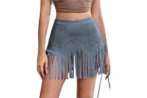 Women's Faux Suede Fringe Short Skirt High Waisted Cowgirl Western Hippie Tassel Skirts