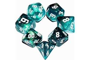 QIAN SIMAI Galaxy Dice Set| Dark Green Mix Cyan Crystal DND Dice Set for Board Game