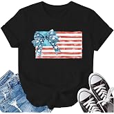 LBP American Flag Shirt Women USA Bow Flag Shirts Patriotic T-Shirts Happy 4th of July Tee Tops
