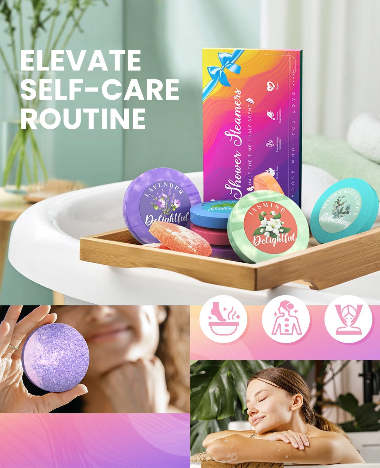 POPCHOSE Shower Steamers Aromatherapy, Stocking Stuffers for Women, Christmas Gifts for Teens and Women, Self Care & Home Spa Gifts for Mom, Men, Dad, and Teens, 8 Scented with Gift Packaging